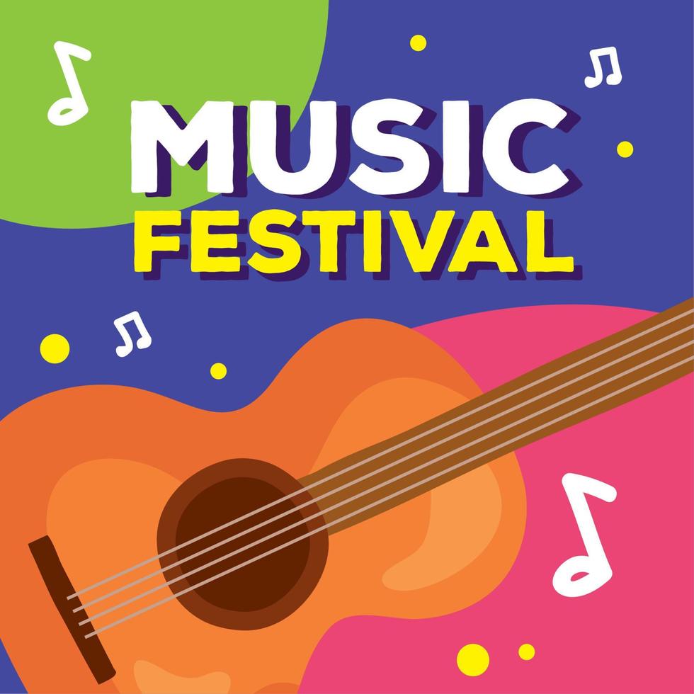 lettrage du festival de musique avec guitare vecteur