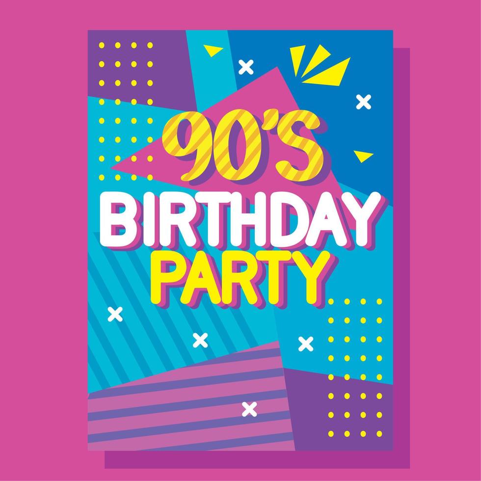 carte postale de fête d'anniversaire des années 90 vecteur