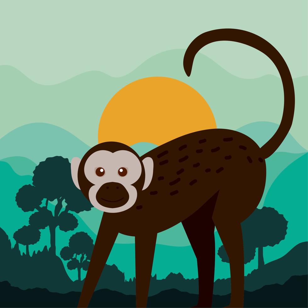singe macaque dans la jungle vecteur