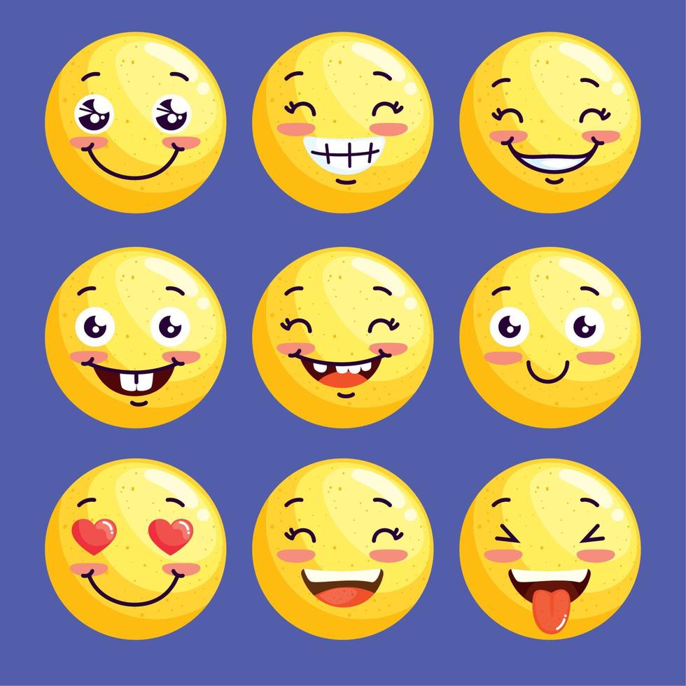 neuf visages emojis vecteur