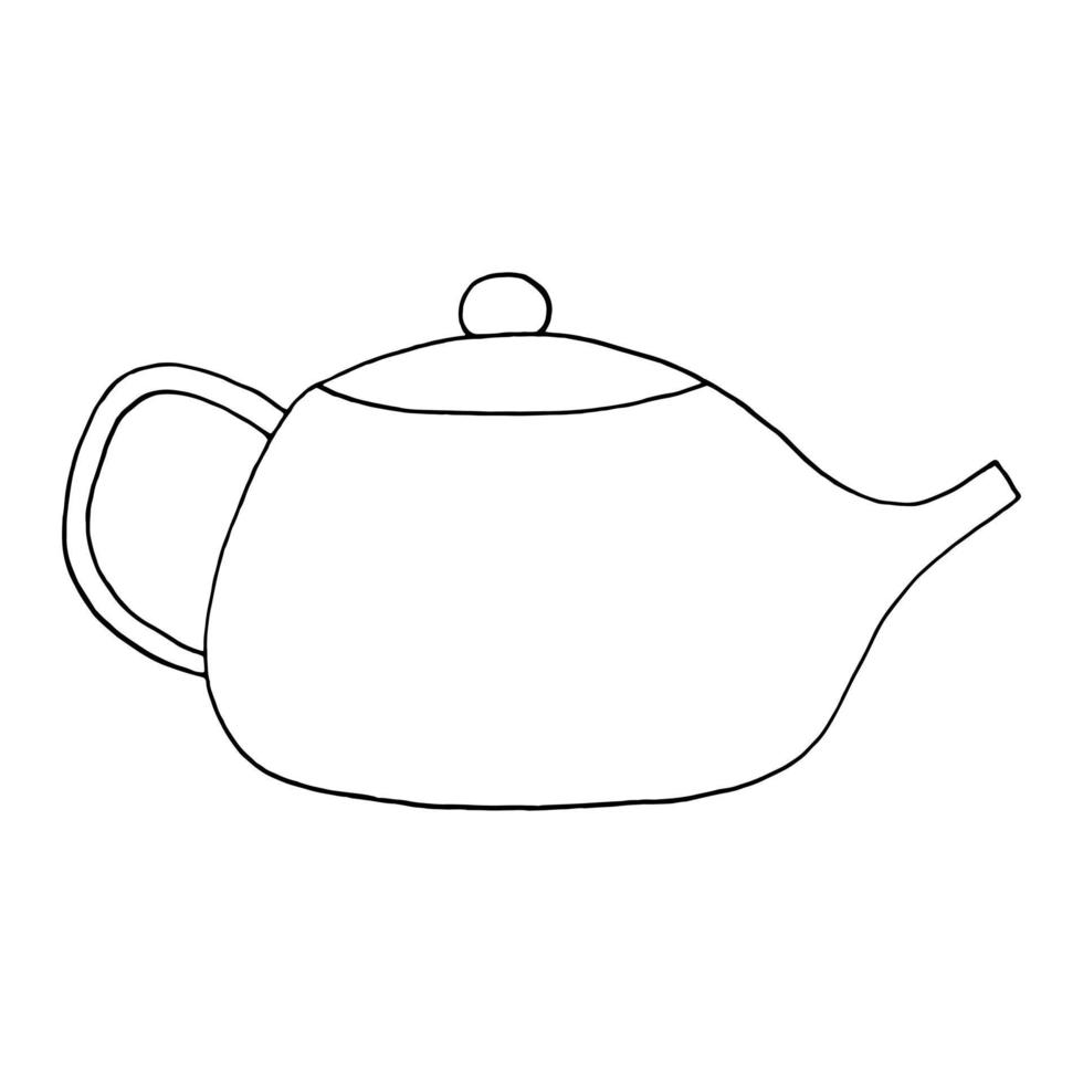 théière dessinée à la main dans un style doodle. vaisselle, boisson, cérémonie du thé. icône, autocollant. vecteur minimalisme monochrome scandinave