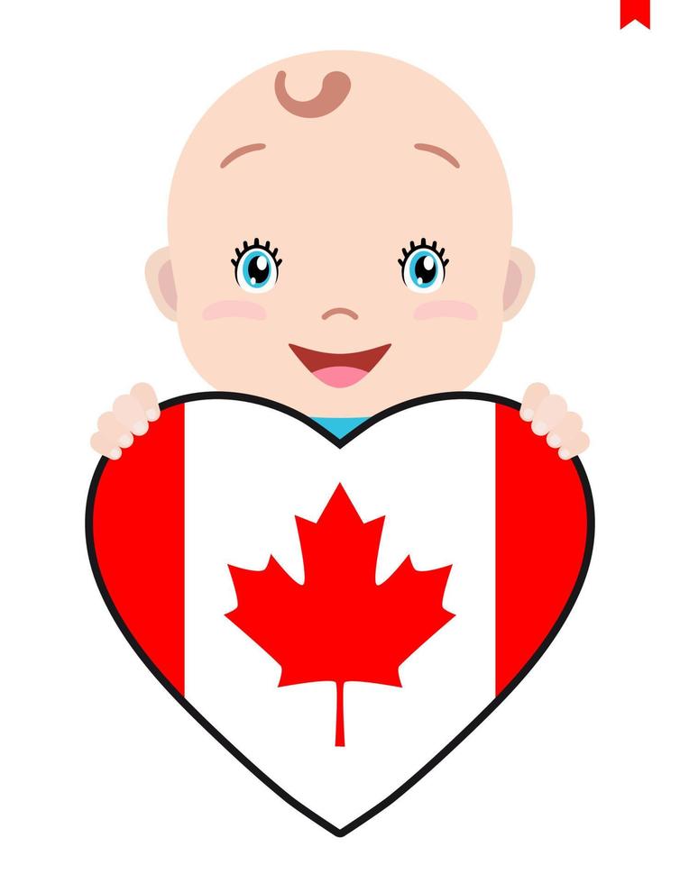 visage souriant d'un enfant, d'un bébé et d'un drapeau du canada en forme de coeur. symbole du patriotisme, de l'indépendance, du voyage, de l'emblème de l'amour. vecteur