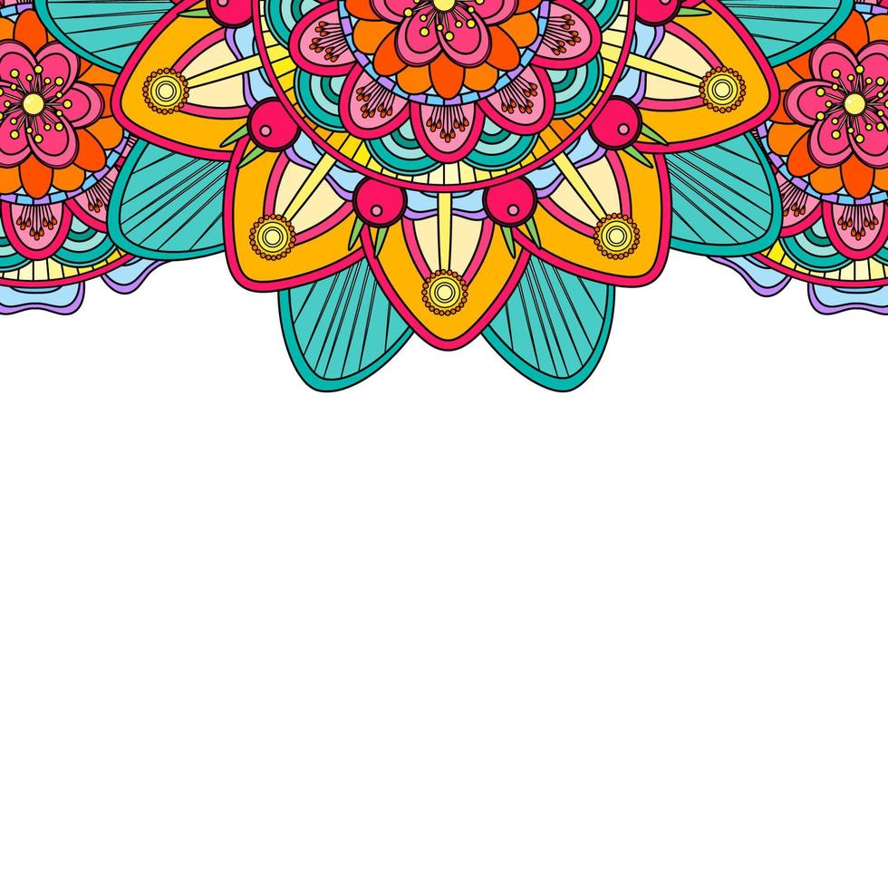 bordure de mandala à colorier isolée sur fond blanc, élément boho ethnique oriental, design floral arabe vintage, illustration vectorielle de doodle indien décoratif. vecteur