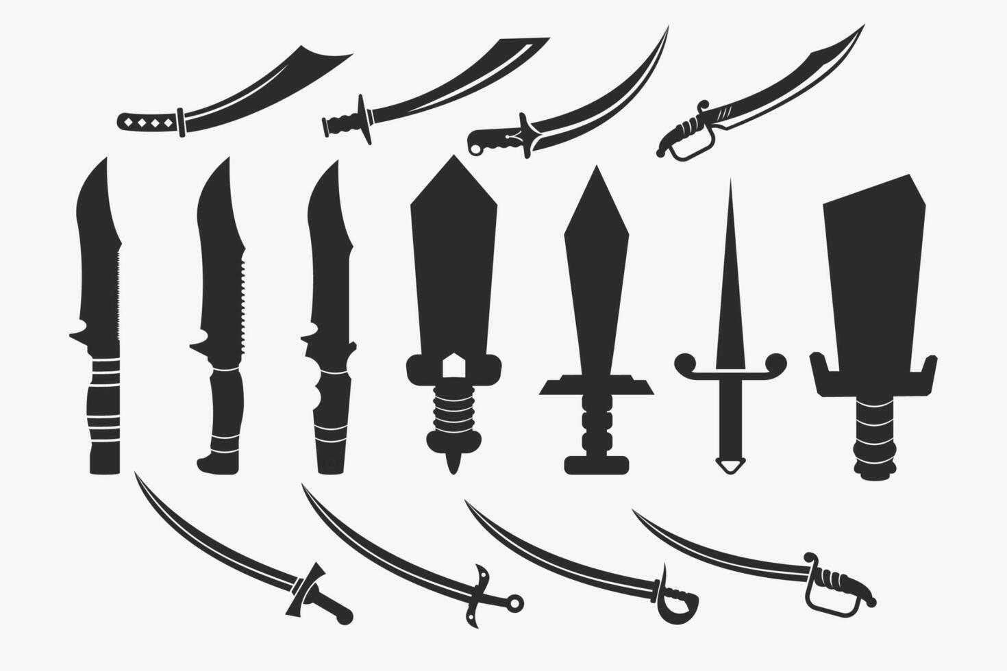 ensemble de dessins vectoriels silhouette épée et couteau vecteur