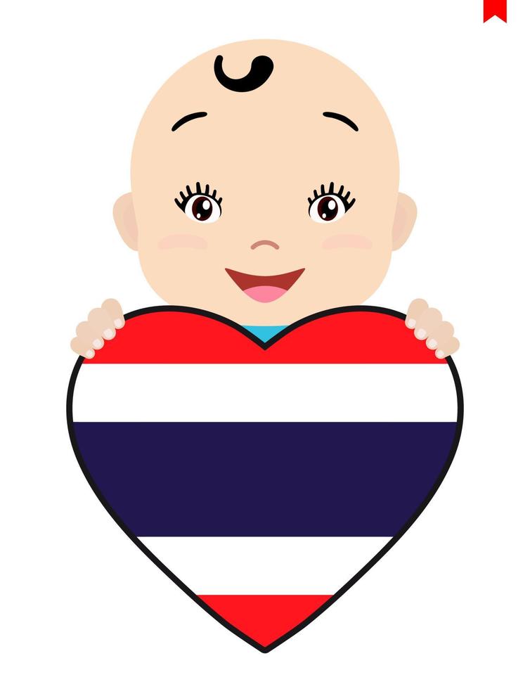 visage souriant d'un enfant, d'un bébé et d'un drapeau thaïlandais en forme de cœur. symbole du patriotisme, de l'indépendance, du voyage, de l'emblème de l'amour. vecteur