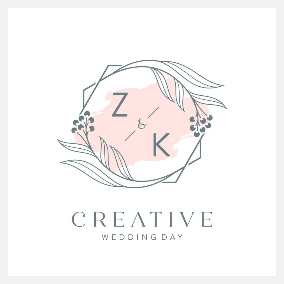 logo de mariage initial z et k avec une belle aquarelle vecteur