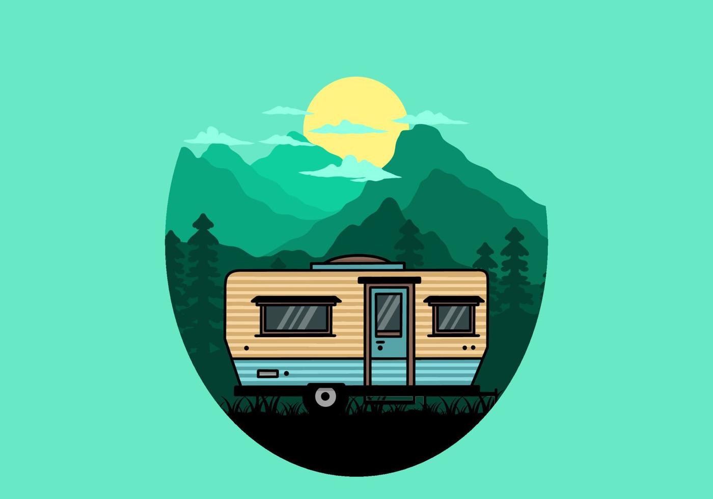 conception d'insigne d'illustration de camping-car en forme de larme vecteur