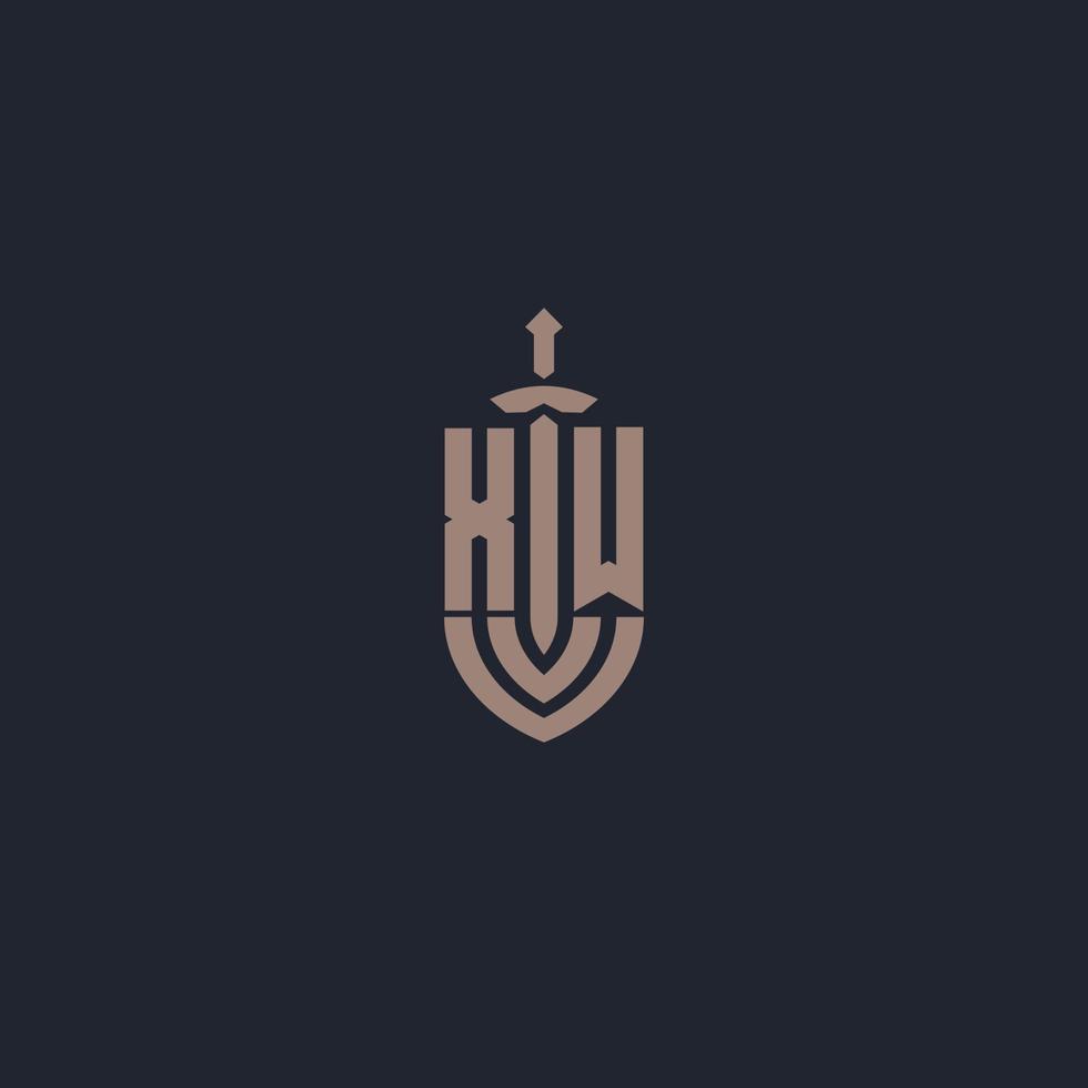 monogramme de logo xw avec modèle de conception de style épée et bouclier vecteur