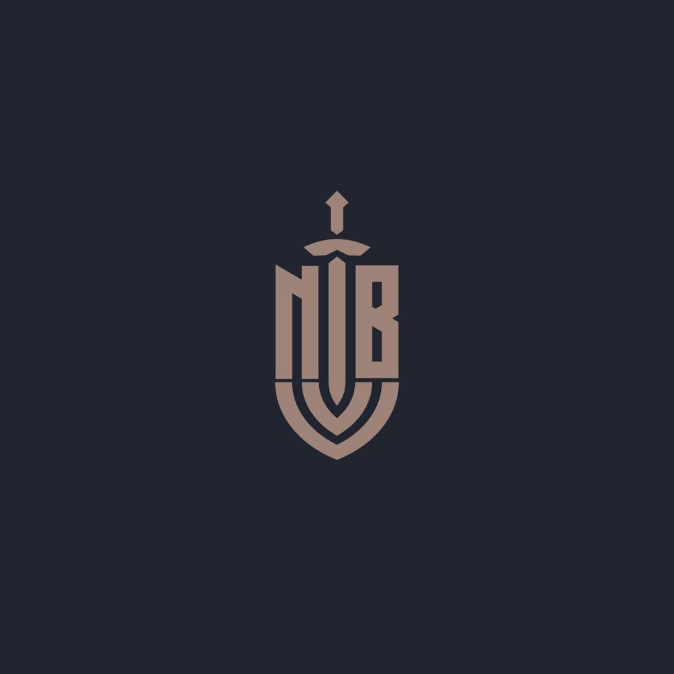 monogramme du logo nb avec modèle de conception de style épée et bouclier vecteur