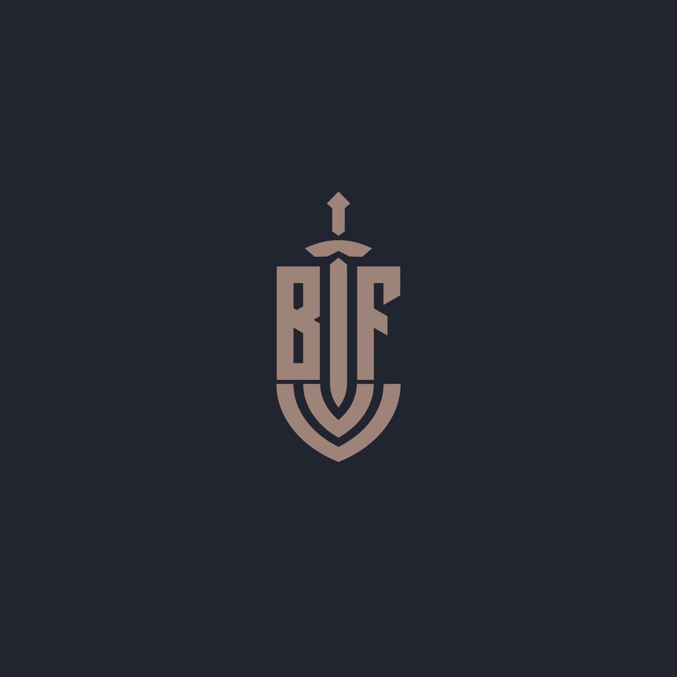 monogramme de logo bf avec modèle de conception de style épée et bouclier vecteur