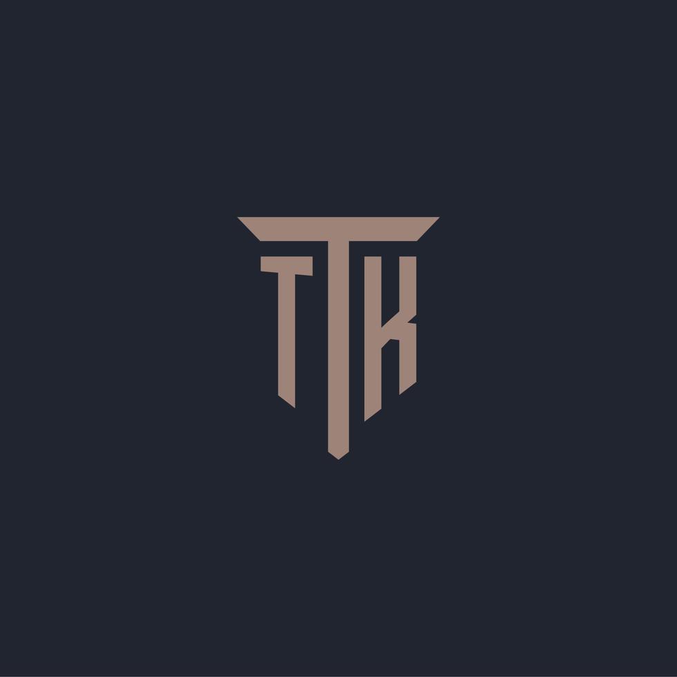 monogramme de logo initial tk avec conception d'icône de pilier vecteur