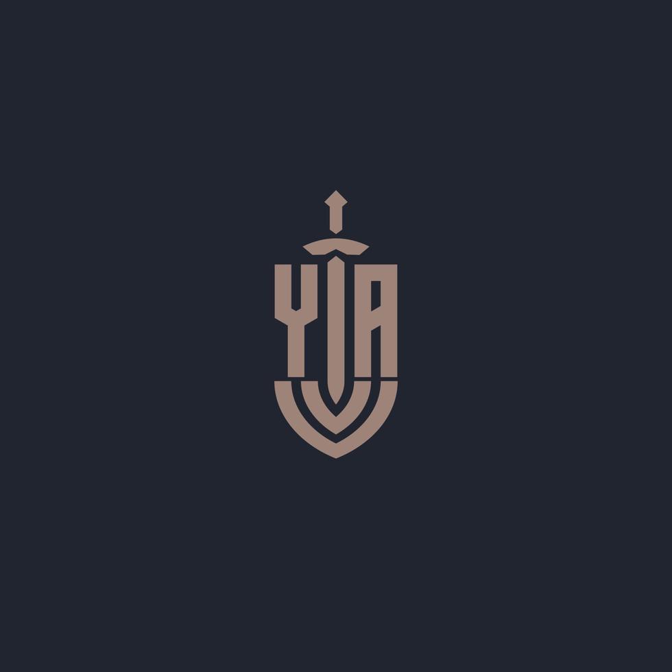 monogramme de logo ya avec modèle de conception de style épée et bouclier vecteur