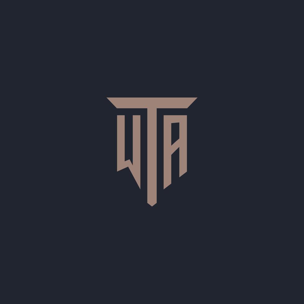 wa monogramme de logo initial avec conception d'icône de pilier vecteur