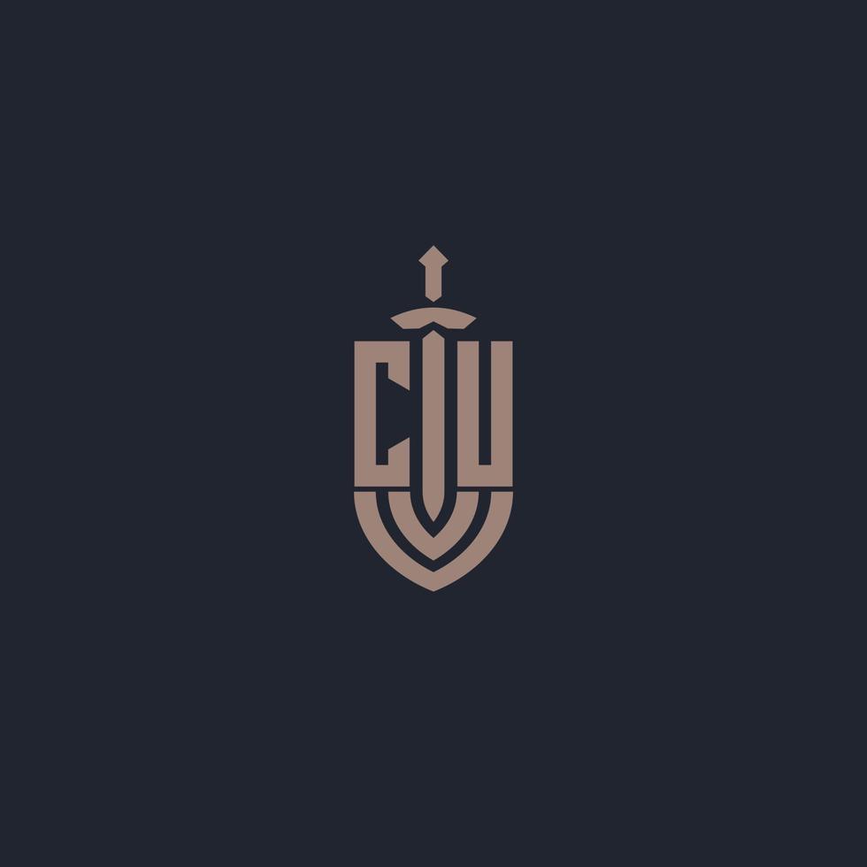 monogramme du logo cu avec modèle de conception de style épée et bouclier vecteur