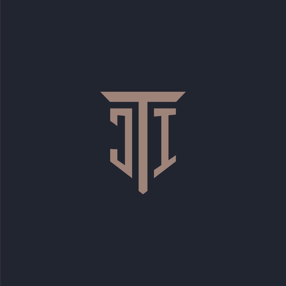 monogramme de logo initial ji avec conception d'icône de pilier vecteur