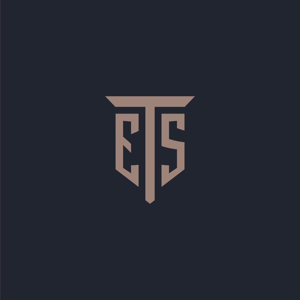 monogramme de logo initial es avec conception d'icône de pilier vecteur