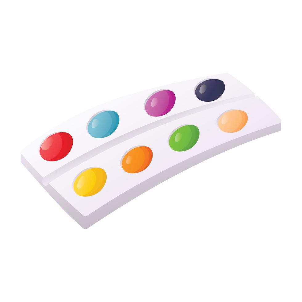 illustration vectorielle simple isolée du pack de peinture colorée pour le dessin. palette de papeterie d'aquarelles ou de gouaches pour enfants et étudiants. vecteur