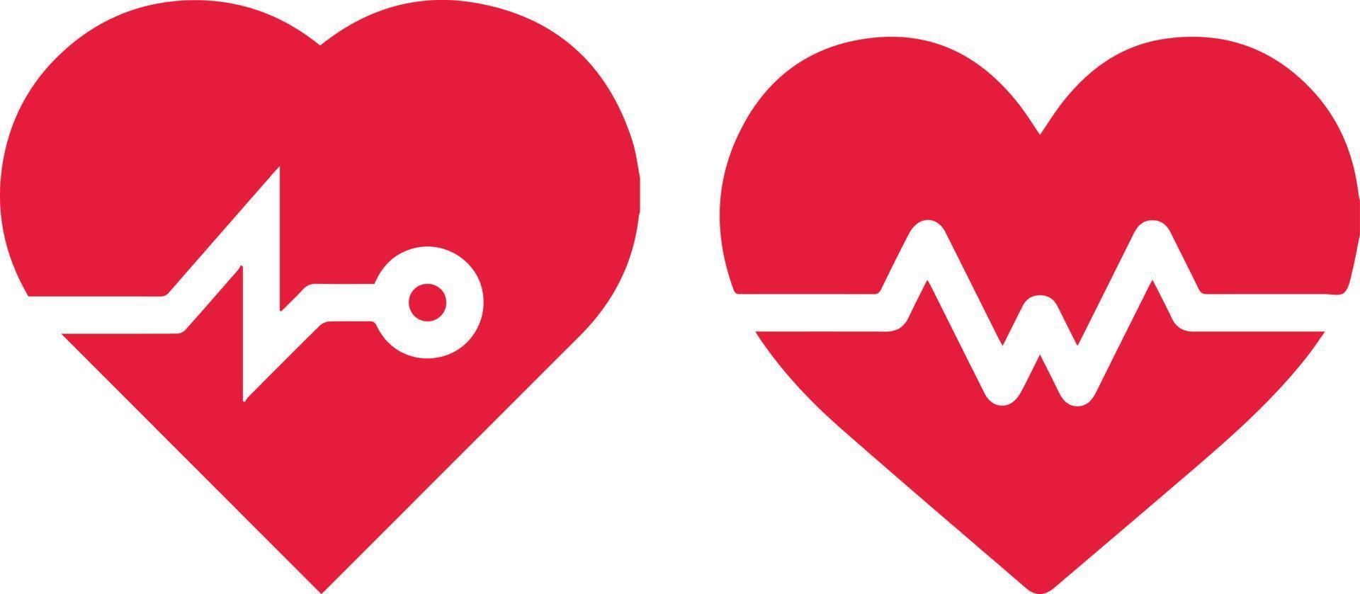 jeu d'icônes de coeur de cardiogramme rouge. collection d'icônes de battement de coeur. ligne de battement de coeur avec la forme d'un coeur. icône plate d'impulsion de battement de coeur vecteur