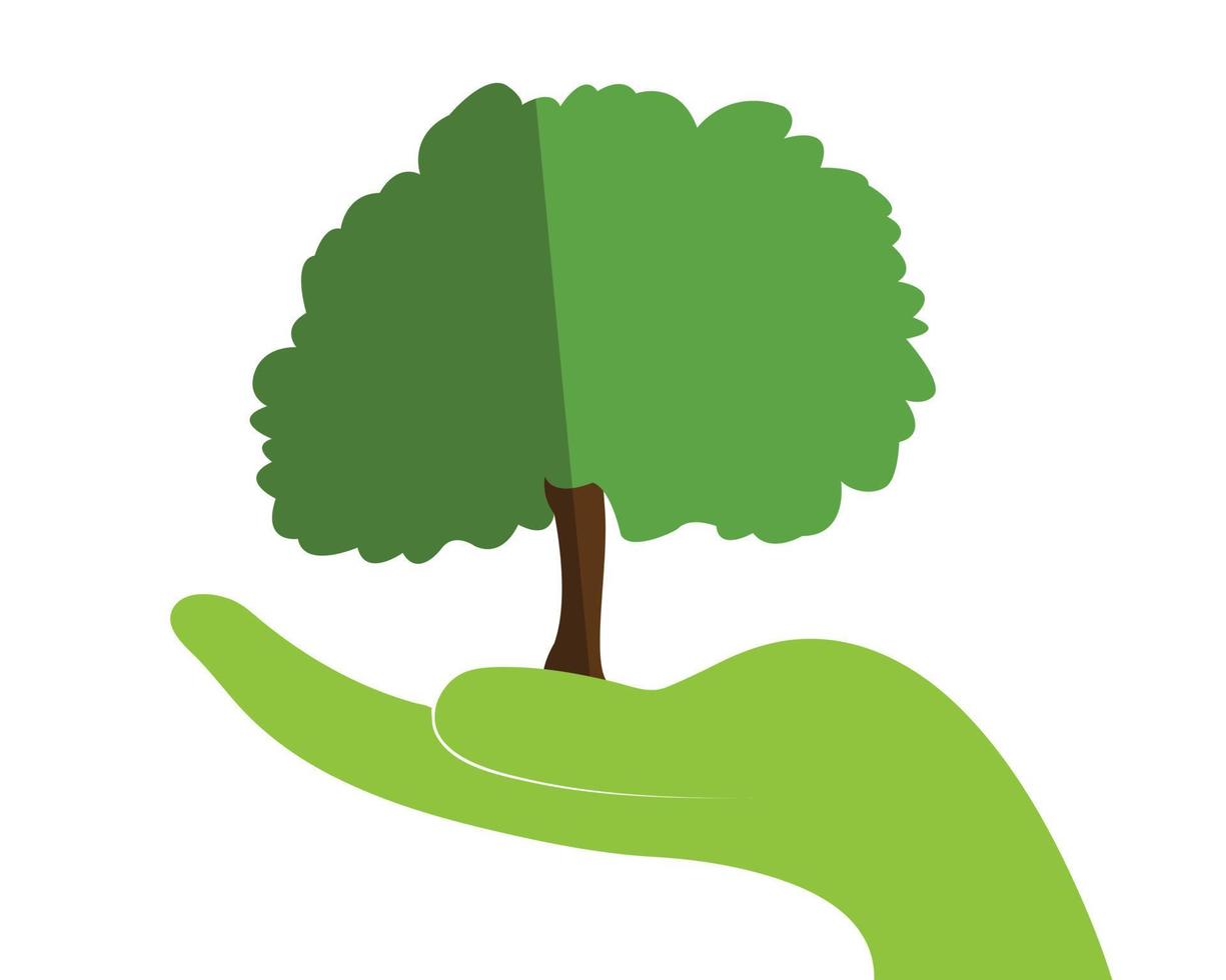 arbre dans la main logo éco écologie - illustration vectorielle vecteur