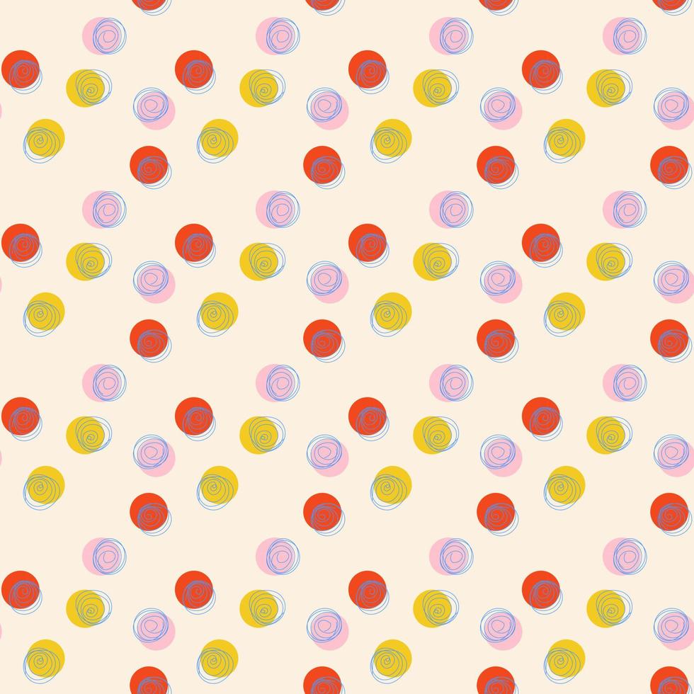 motif abstrait sans couture avec cercle jaune, rouge, rose et doodle bleu sur fond beige. pour le textile, le fond, l'emballage vecteur