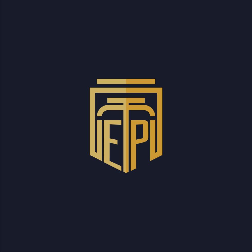 logo monogramme initial ep élégant avec un design de style bouclier pour les jeux de cabinet d'avocats muraux vecteur