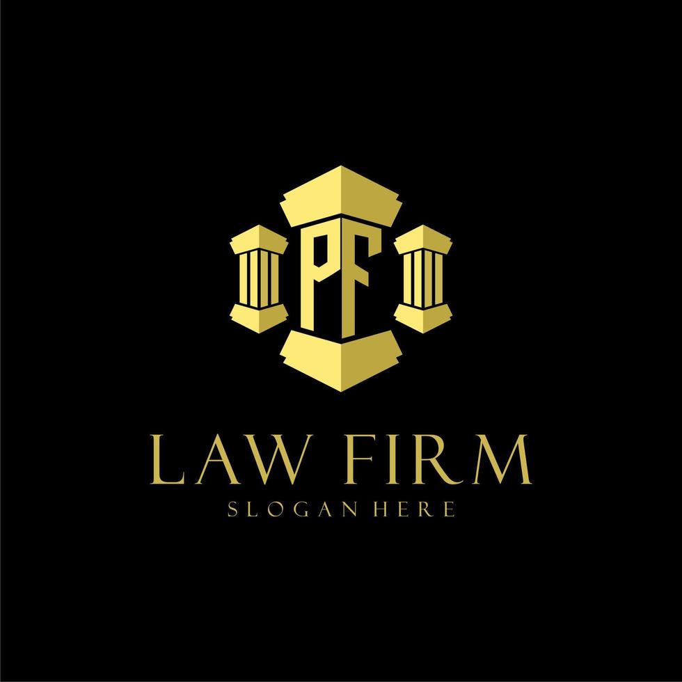 pf logo monogramme initial pour cabinet d'avocats avec conception de pilier vecteur