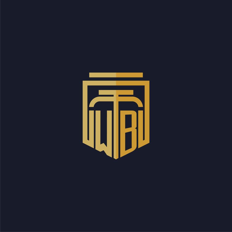 logo monogramme initial wb élégant avec un design de style bouclier pour les jeux de cabinet d'avocats muraux vecteur