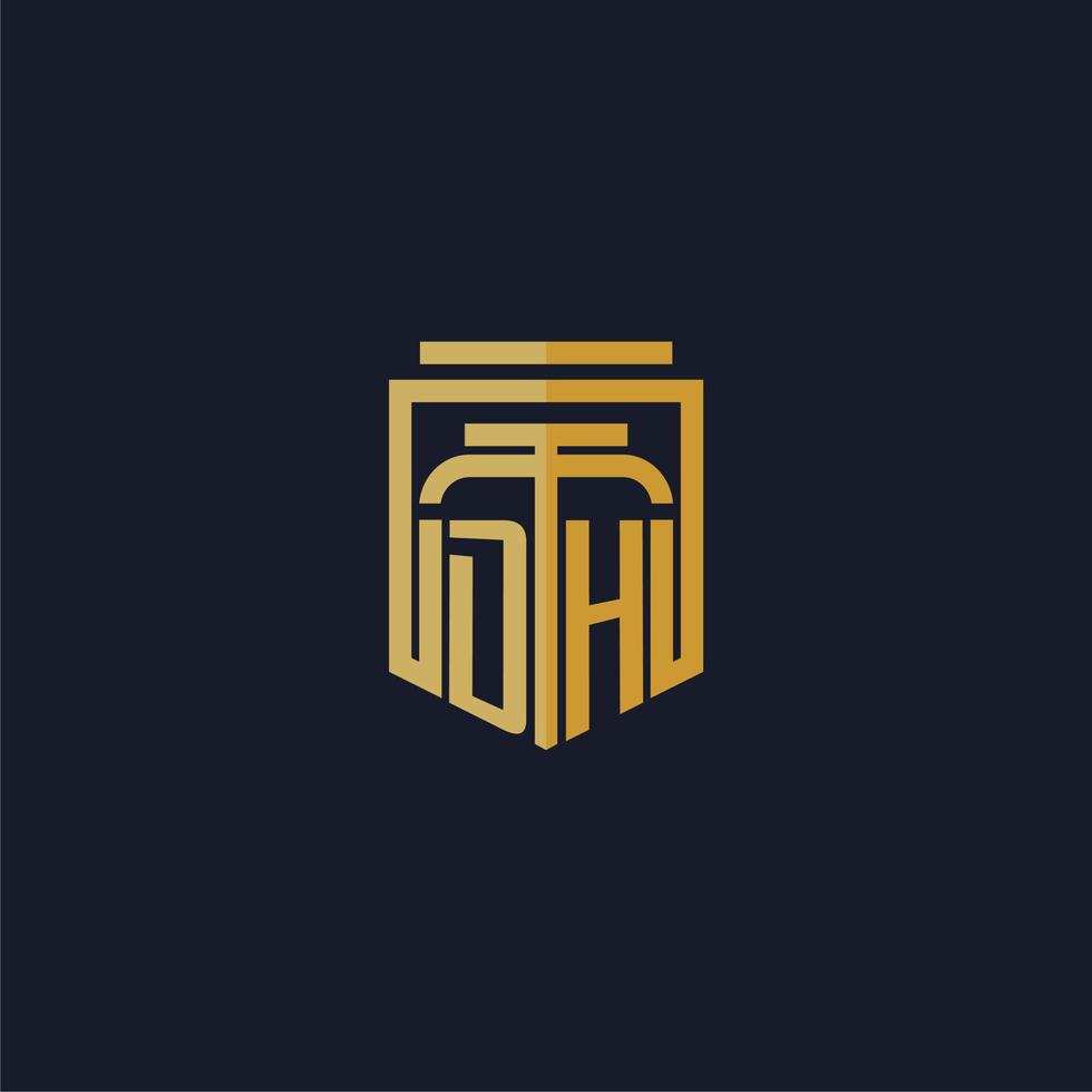 logo monogramme initial dh élégant avec un design de style bouclier pour les jeux de cabinet d'avocats vecteur