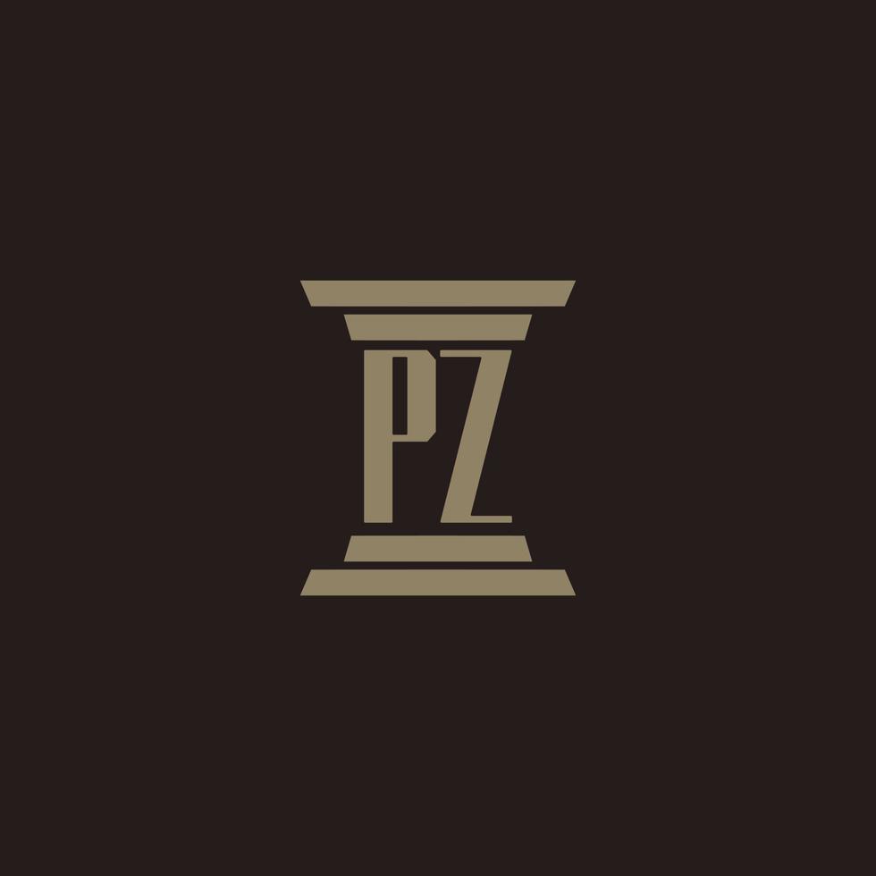 logo initial monogramme pz pour cabinet d'avocats avec conception de pilier vecteur