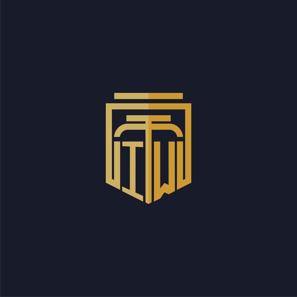 iw logo monogramme initial élégant avec un design de style bouclier pour les jeux de cabinet d'avocats muraux vecteur