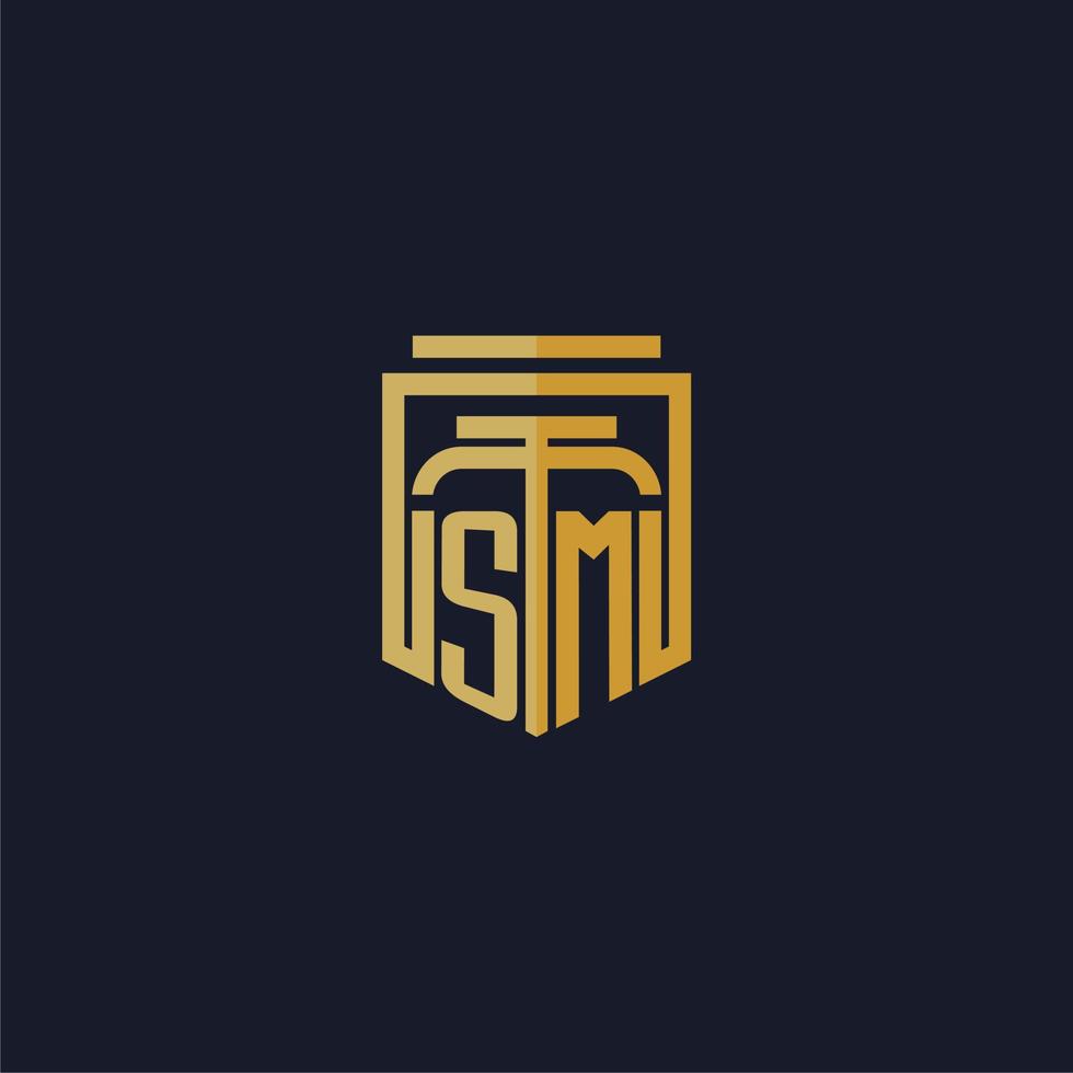 logo monogramme initial sm élégant avec un design de style bouclier pour les jeux de cabinet d'avocats muraux vecteur