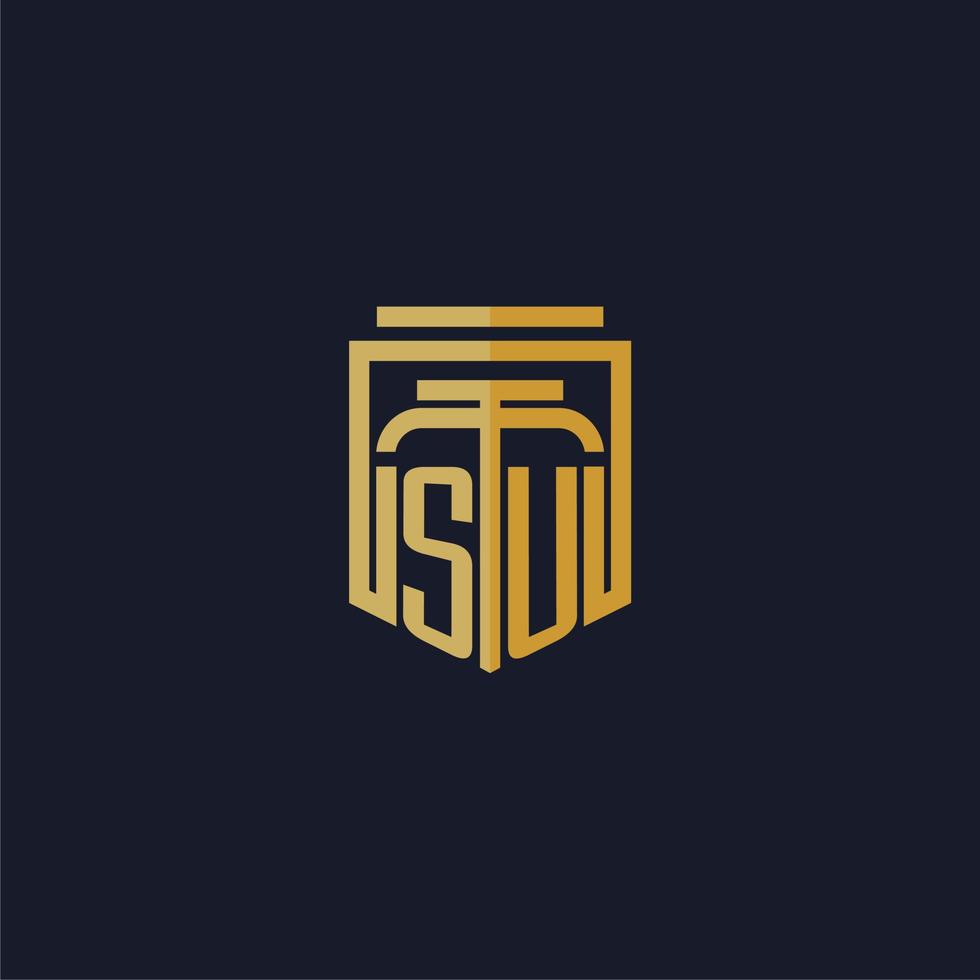 su logo monogramme initial élégant avec un design de style bouclier pour les jeux de cabinet d'avocats muraux vecteur