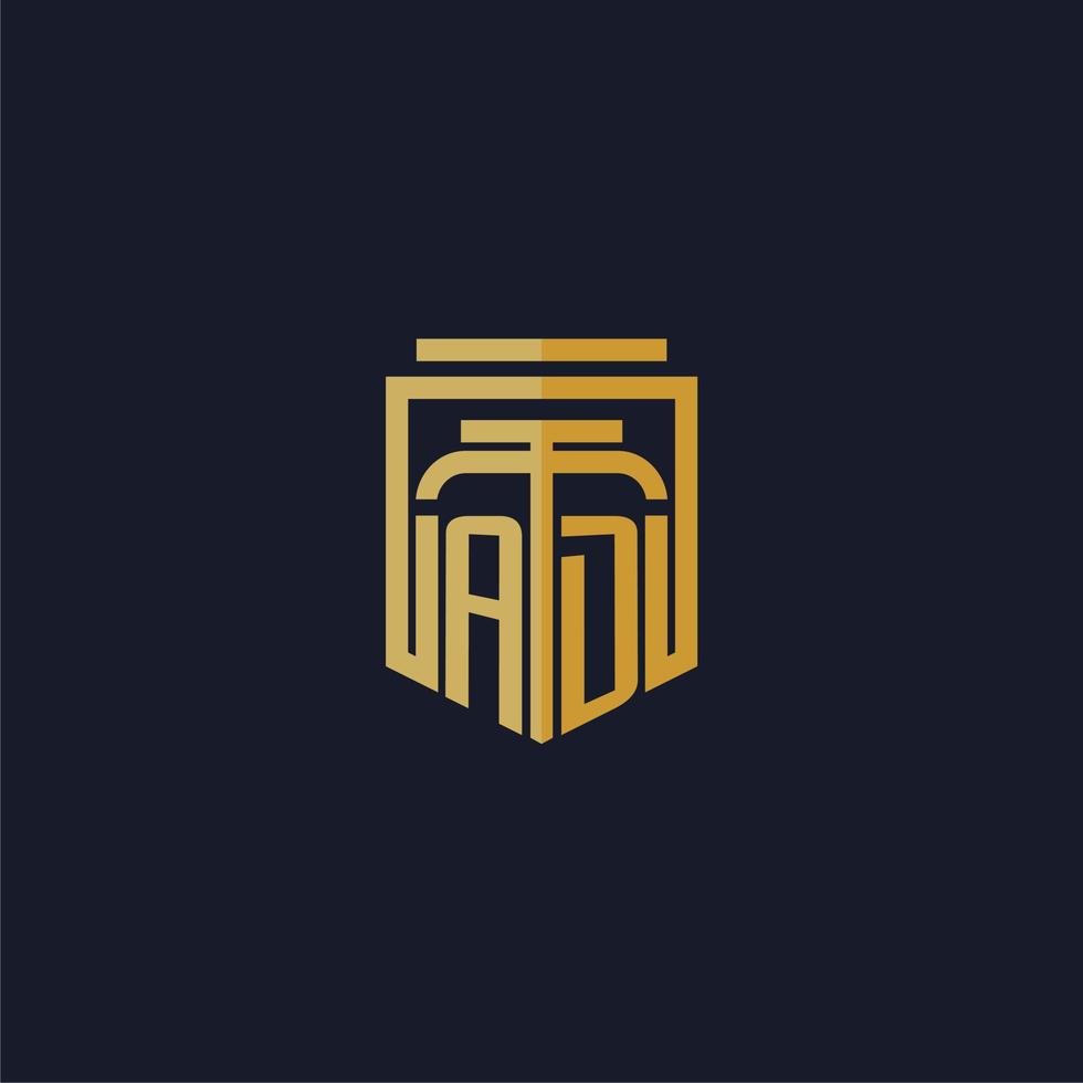 ad logo monogramme initial élégant avec un design de style bouclier pour les jeux de cabinet d'avocats muraux vecteur