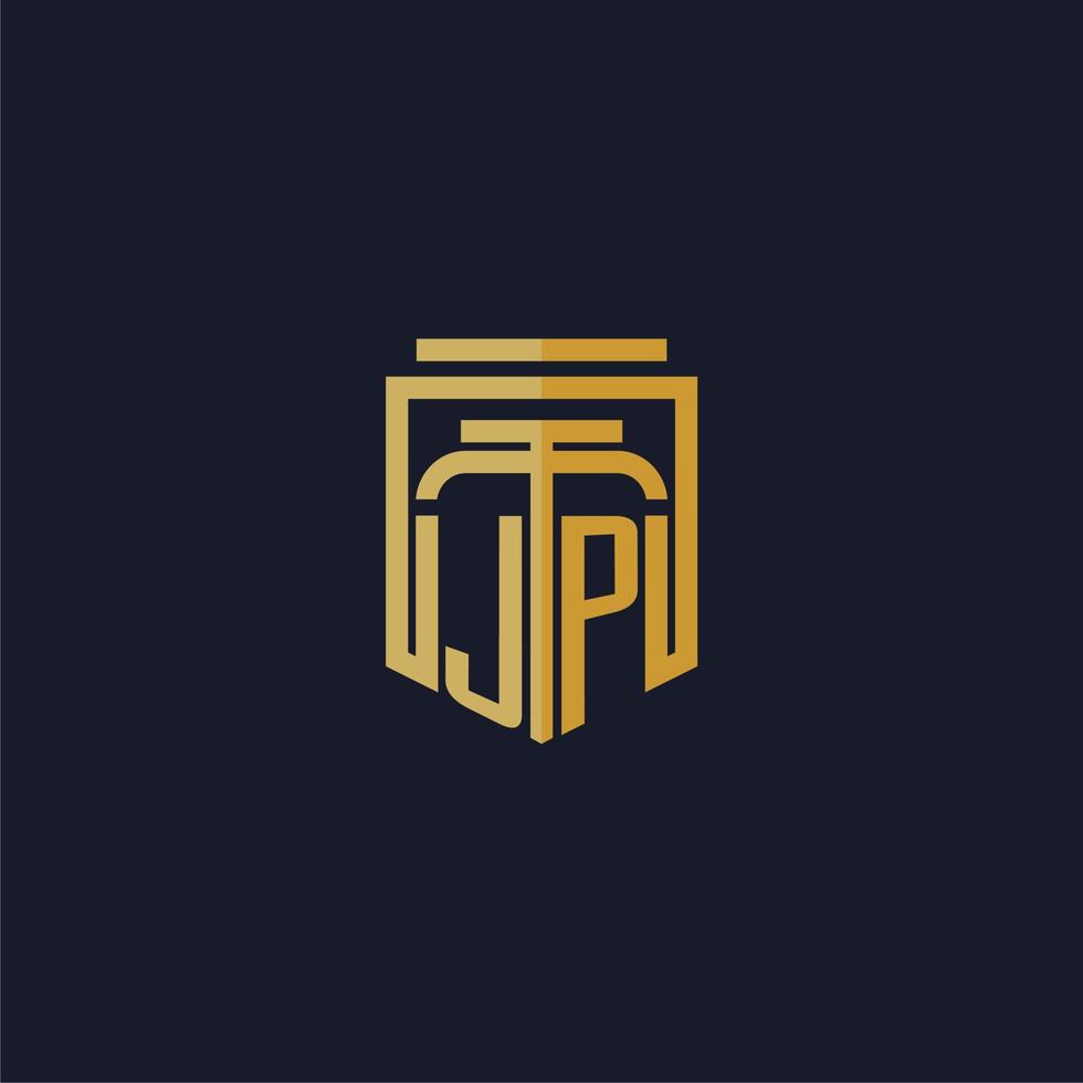logo monogramme initial jp élégant avec un design de style bouclier pour les jeux de cabinet d'avocats vecteur