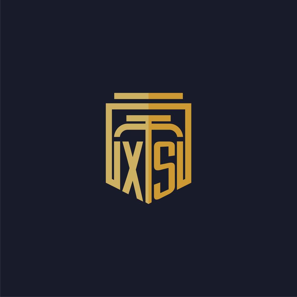 logo monogramme initial xs élégant avec un design de style bouclier pour les jeux de cabinet d'avocats muraux vecteur