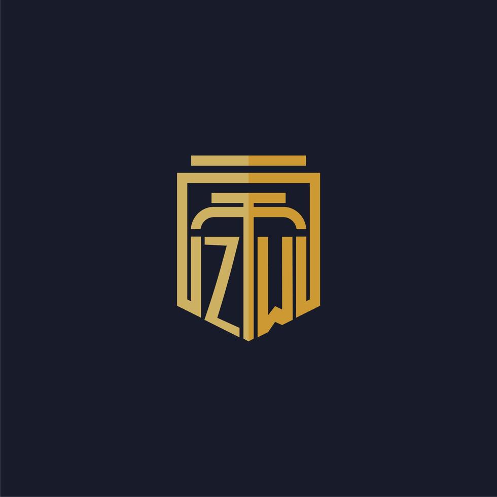 logo monogramme initial zw élégant avec un design de style bouclier pour les jeux de cabinet d'avocats muraux vecteur