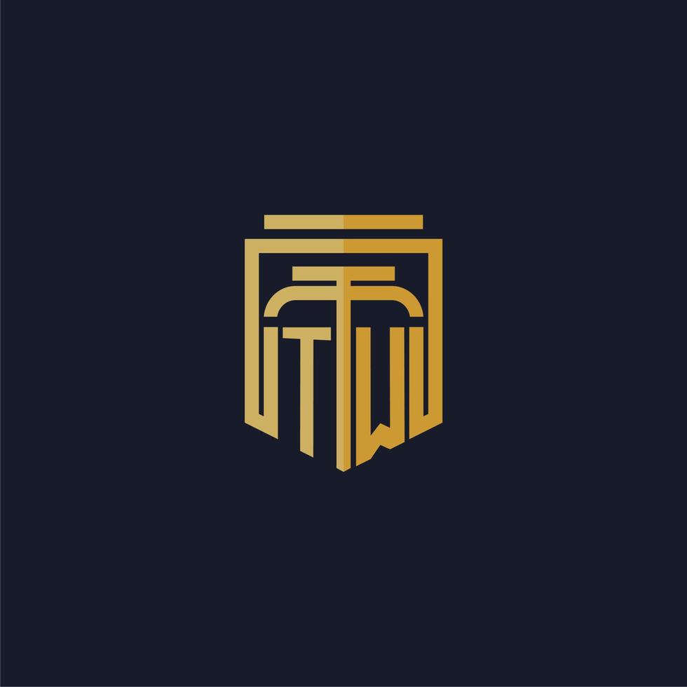 logo monogramme initial tw élégant avec un design de style bouclier pour les jeux de cabinet d'avocats muraux vecteur