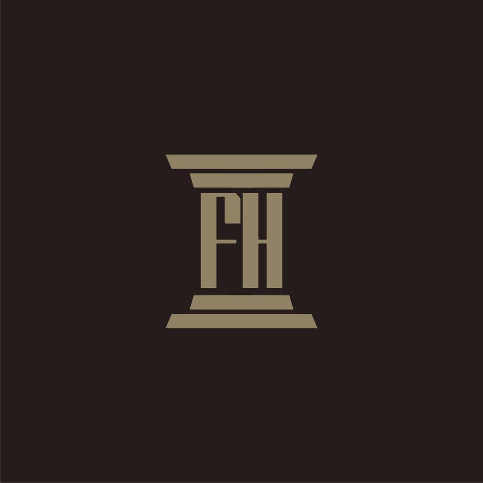 logo initial monogramme fh pour cabinet d'avocats avec conception de pilier vecteur
