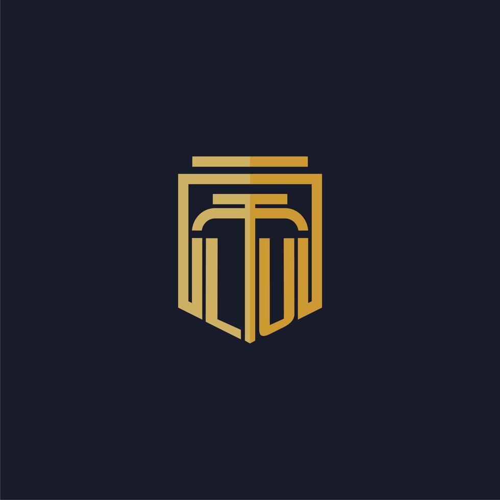 logo monogramme initial lu élégant avec un design de style bouclier pour les jeux de cabinet d'avocats muraux vecteur