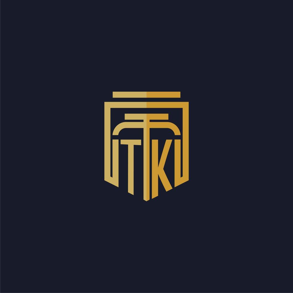 logo monogramme initial tk élégant avec un design de style bouclier pour les jeux de cabinet d'avocats muraux vecteur