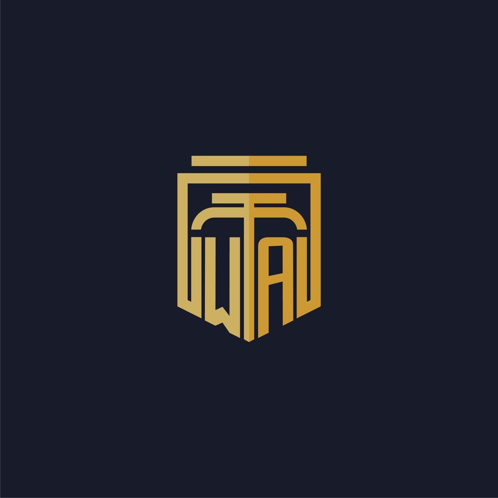 wa logo monogramme initial élégant avec un design de style bouclier pour les jeux de cabinet d'avocats muraux vecteur