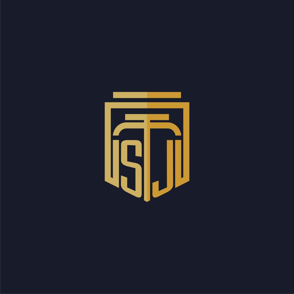 logo monogramme initial sj élégant avec un design de style bouclier pour les jeux de cabinet d'avocats muraux vecteur