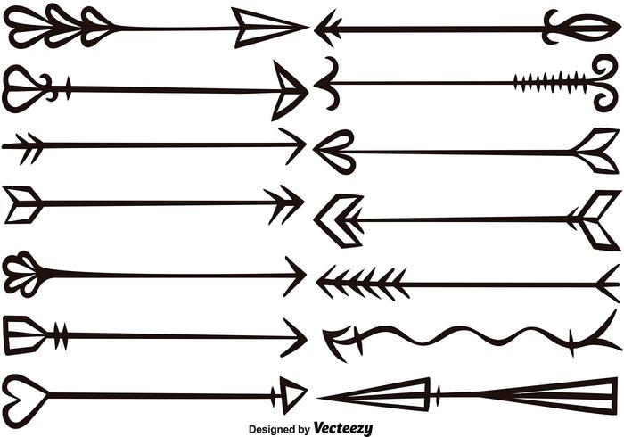 Ensemble de flèches dessiné à main vecteur