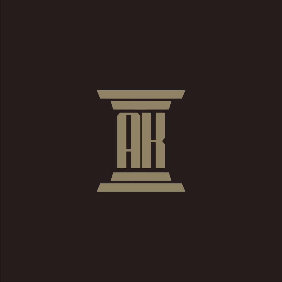 logo initial monogramme ak pour cabinet d'avocats avec conception de pilier vecteur
