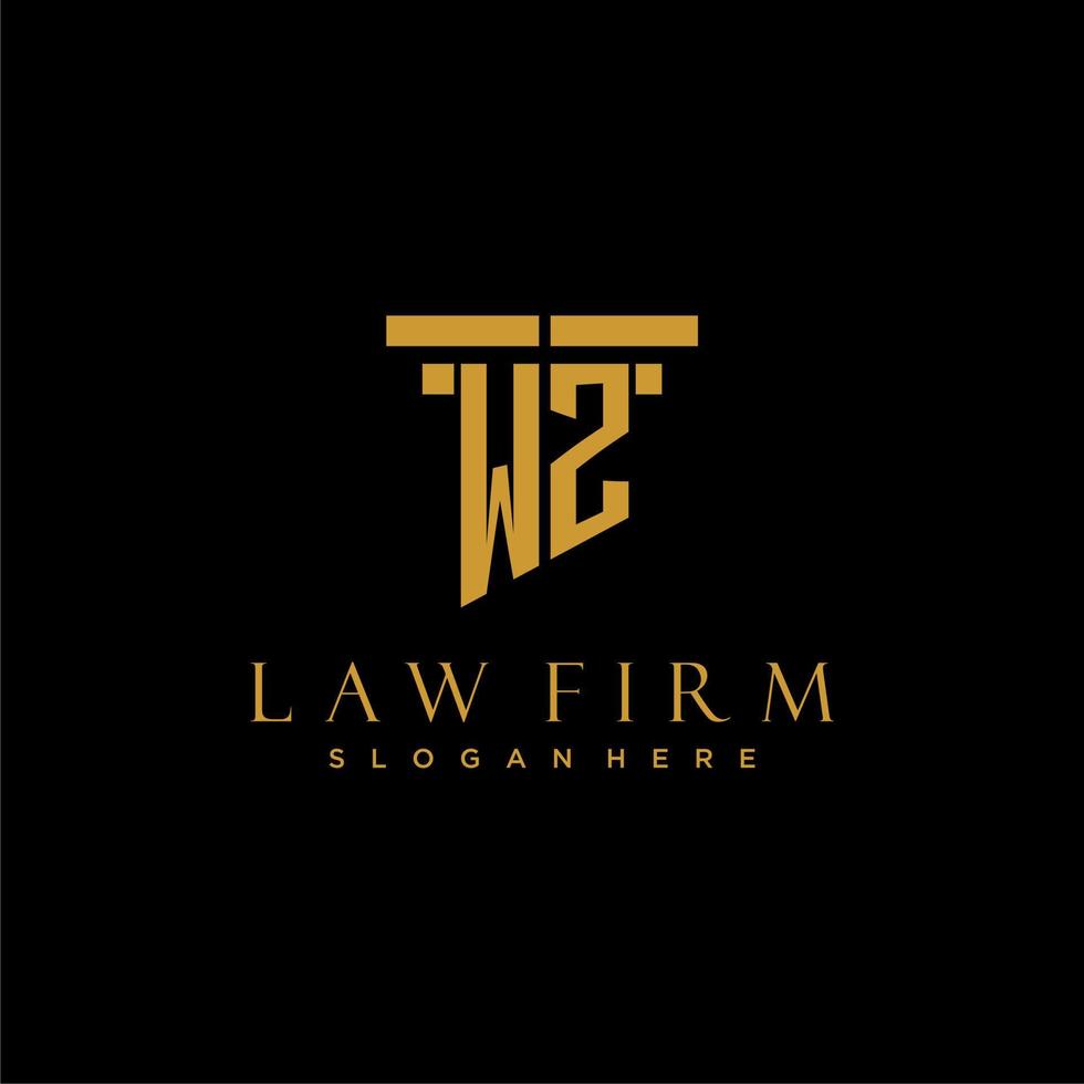 logo initial monogramme wz pour cabinet d'avocats avec conception de pilier vecteur