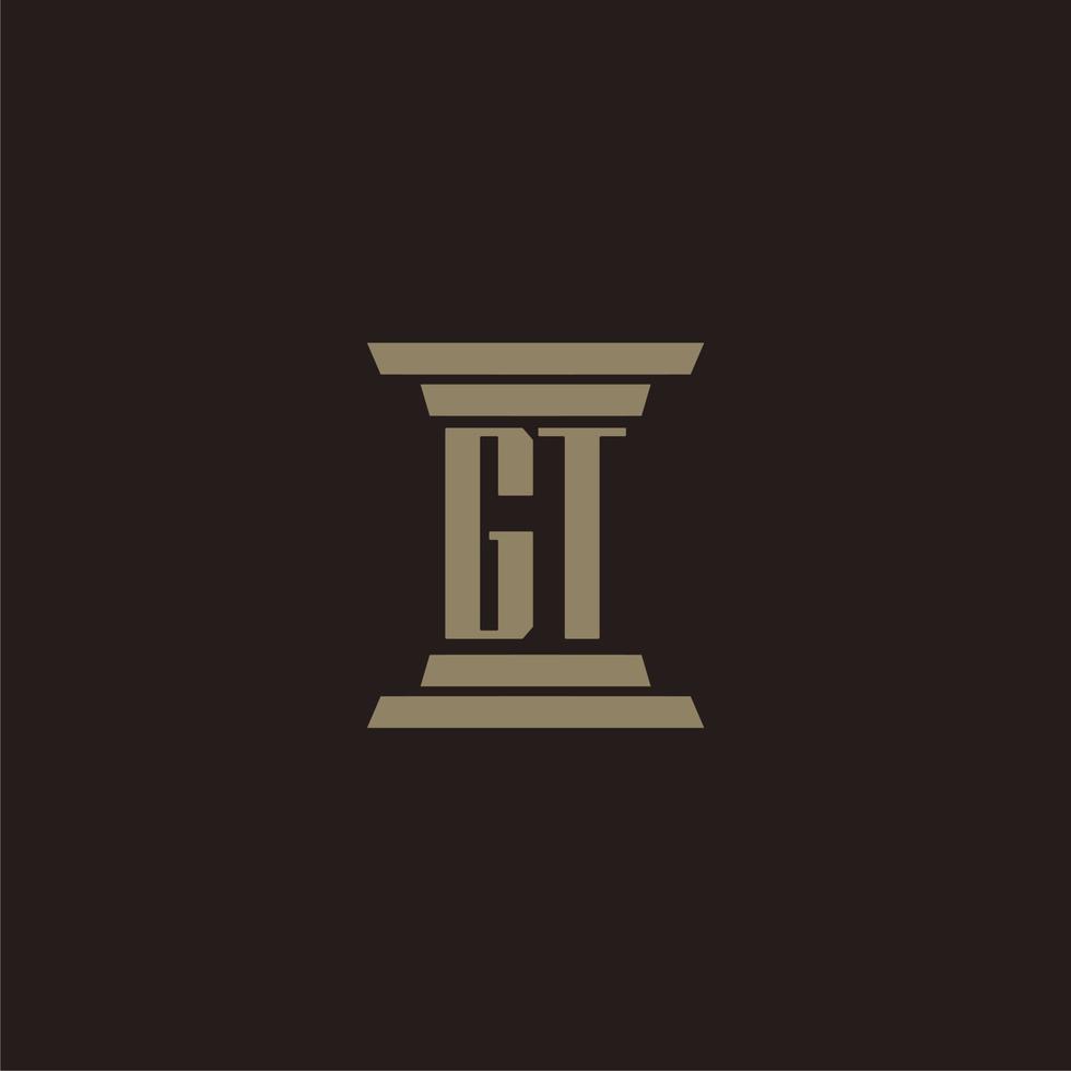 logo initial monogramme gt pour cabinet d'avocats avec conception de pilier vecteur