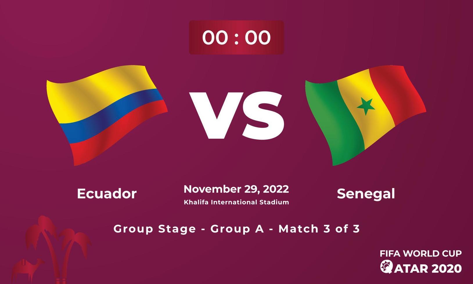modèle de match de football equateur vs sénégal, coupe du monde fifa au qatar 2022 vecteur