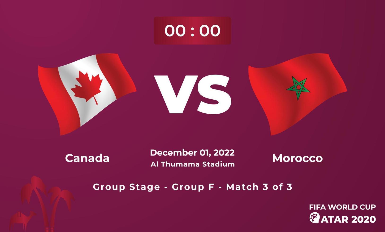 modèle de match de football canada vs maroc, coupe du monde fifa au qatar 2022 vecteur