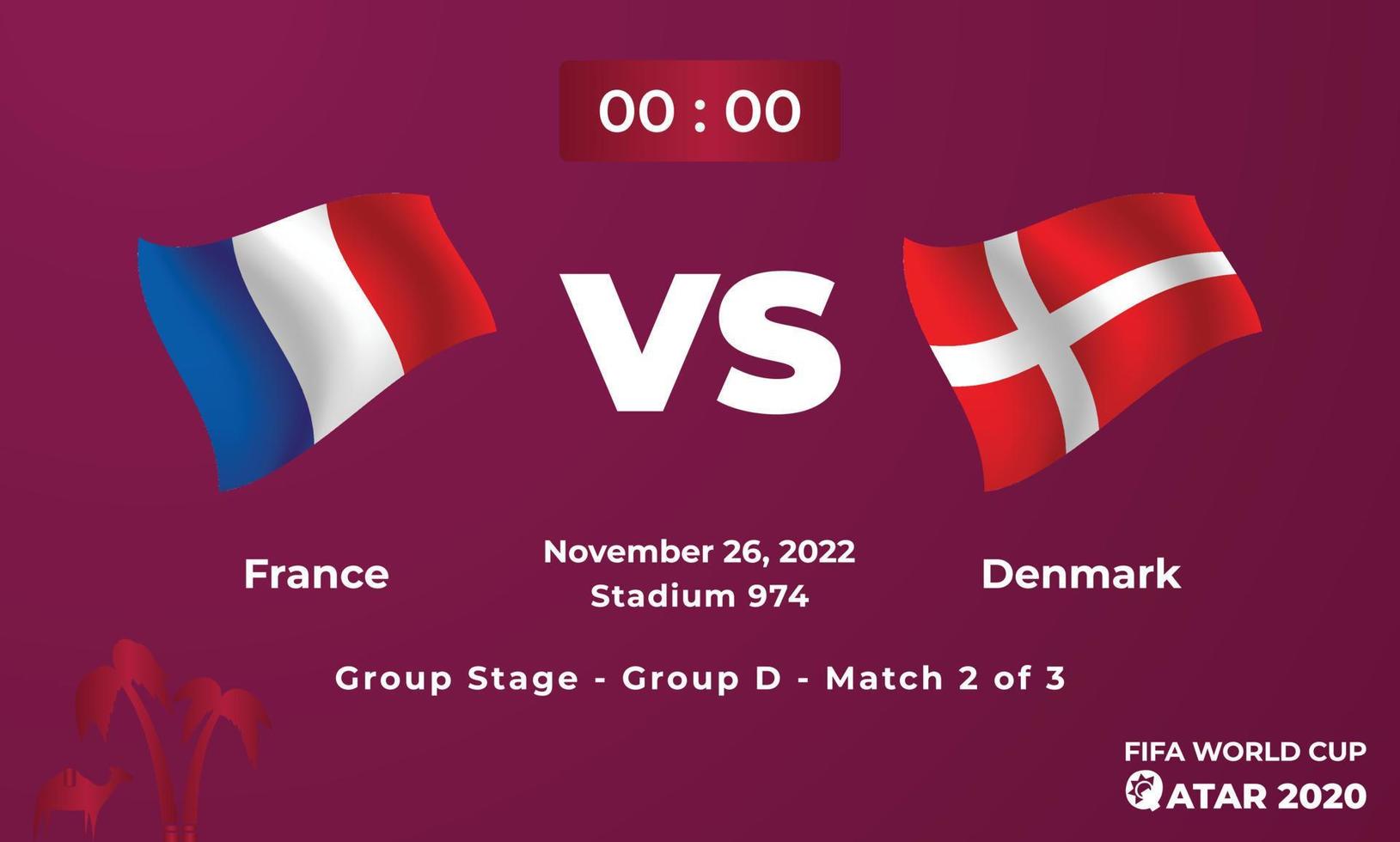 modèle de match de football france vs danemark, coupe du monde fifa au qatar 2022 vecteur