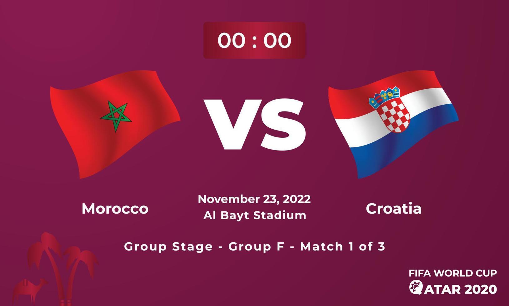 modèle de match de football maroc vs croatie, coupe du monde fifa au qatar 2022 vecteur
